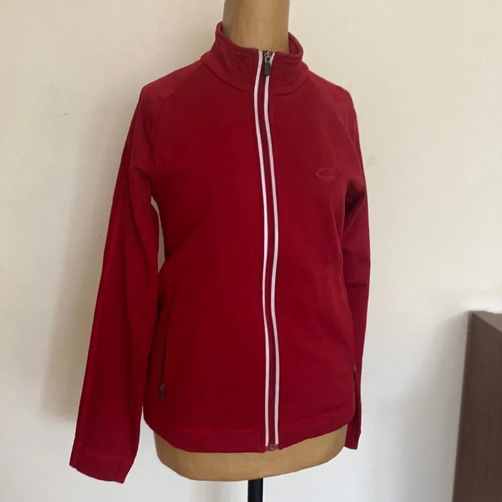 Icebreaker sz S red zip front 100% merino wool reflector strip and zip pockets